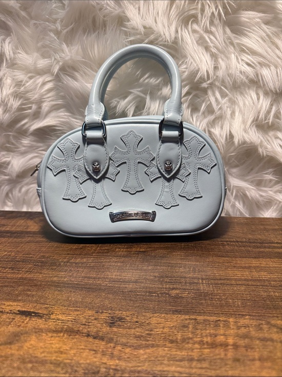 Chrome Hearts Handbags - Chrome Hearts Light Blue Mini Satchel with Cross Appliqués